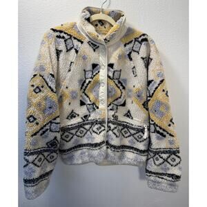 Free People Movement Fleece Jacket Cream Ivory Tribal Aztec M Sherpa